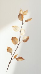 Wall Mural - Delicate Autumnal Branch with Dried Leaves - A Minimalist Nature Print