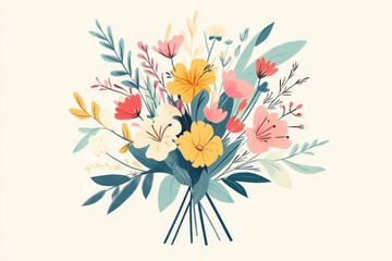 Canvas Print - Elegant bouquet of colorful flowers with a soft pastel palette, ideal for seasonal designs, emphasizing natural beauty and spring freshness