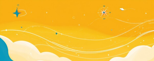 Wall Mural - a vibrant, abstract sky scene with swirls, stars, and clouds in bright yellow hues.