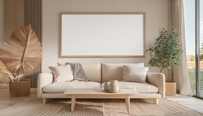 Wall Mural - New Mockup poster frame in minimalist modern interior background