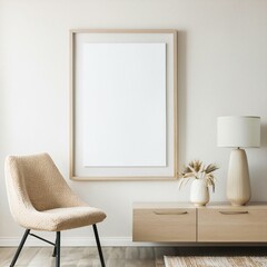 Wall Mural - New Mock up frame in home interior background, cozy room with natural wooden furniture.