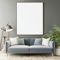 Wall Mural - New Mock up frame in home interior background, cozy room with natural wooden furniture.