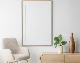 Wall Mural - New Mock up frame in home interior background, cozy room with natural wooden furniture.