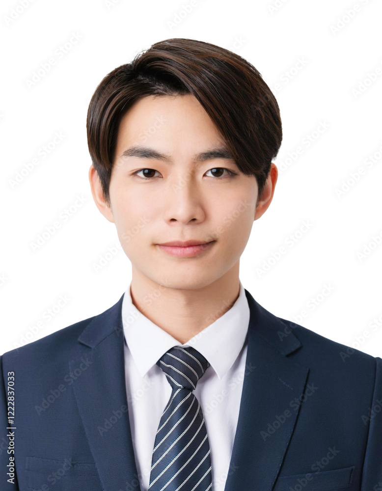 ダークスーツを着た若い男性の証明写真。白背景 Stock Photo | Adobe Stock