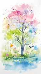 Wall Mural - Digital watercolor natural spring landscape abstract graphic poster background