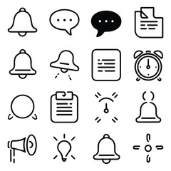 Warning line icon set. Set of 30 outline icons related to warning, alarm, nothification, time. Linear icon collection. Warning nothification outline icons collection. Editable stroke