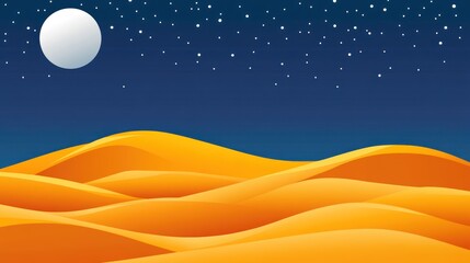 Wall Mural - Desert Dunes Under a Night Sky with a Full Moon