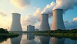 © dadtophoto - Imposing nuclear power plant with colossal cooling towers , generator, heat