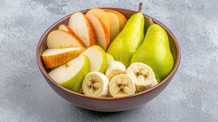 Wall Mural - Sliced Pears Apples and Bananas in Bowl