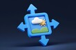 © darshika - 3D render of a blue image icon with arrows indicating multidirectional sharing or transfer.