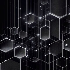 Wall Mural - futuristic black background with honeycomb texture. database with connections. 3d rendering - genera