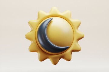 Wall Mural - A 3D rendering of a stylized sun and moon icon, representing day and night.