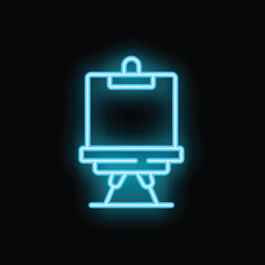 Poster - Neon blue easel icon glowing brightly on a black background