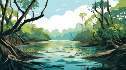 Wall Mural - mangroves in the jungle nature landscape illustration