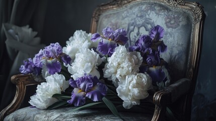 Canvas Print - Purple and White Flowers on Chair