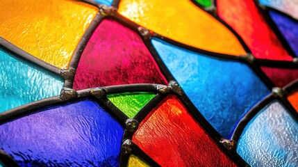 Aufkleber - Colorful stained glass window detail with vivid patterns and empty space for text, perfect for artistic or religious themes.