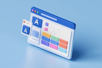 3D render of a website interface with colorful buttons and blocks, showcasing user interface design.