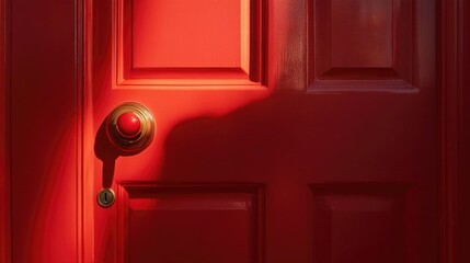 Aufkleber - Close up of a vibrant red door with a golden handle highlighting texture and color with ample space for customizable text or branding.