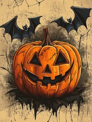 Sticker - Halloween Pumpkin with Bats