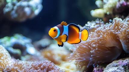 Aufkleber - Vibrant coral reef scene featuring colorful fish in clear water with ample copy space for marketing or educational text use