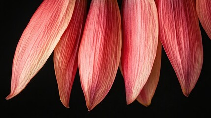 Poster - Close up of delicate pink flower petals against a dark background highlighting texture and color with space for text or branding.
