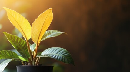 Aufkleber - Houseplant with yellow leaves beautifully illuminated in natural light with ample copy space for text or promotional content