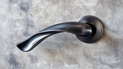 Aufkleber - Elegant grey metal door handle in close-up with smooth curves and textured background for showcasing design and decor concepts.