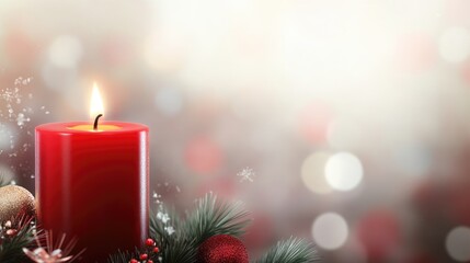 Aufkleber - Elegant red candle flickering in a festive setting with blurred background and empty space for seasonal text or greetings