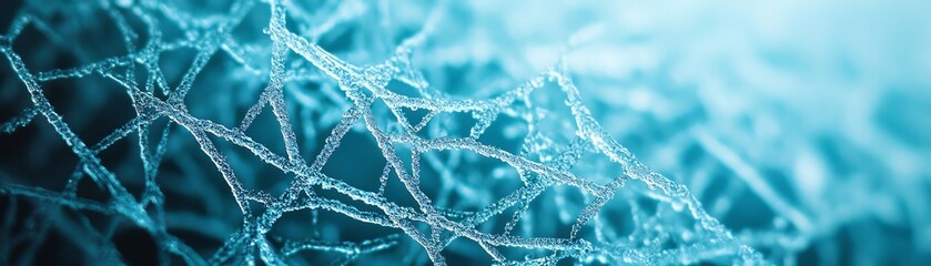 Close-up view of intricate web-like structures with a blue hue, symbolizing connection.