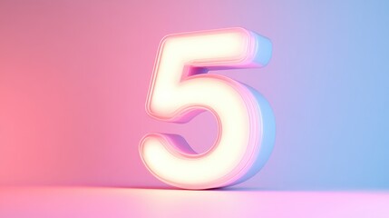 Aufkleber - Glowing number 5 illuminated against a pastel background with ample space for text overlay in a modern design concept.