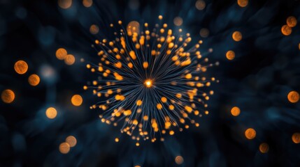 Leinwandbilder - Vibrant close-up of festive fireworks bursting with golden sparks against a dark background ideal for celebrations and promotional events