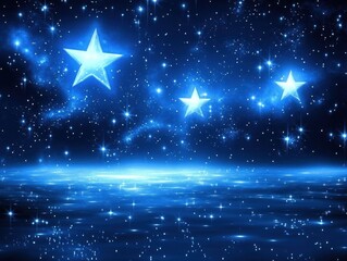 a celestial landscape featuring three prominent stars amidst a vast expanse of smaller twinkling sta