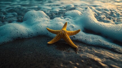 Sticker - Yellow Starfish on Sandy Beach