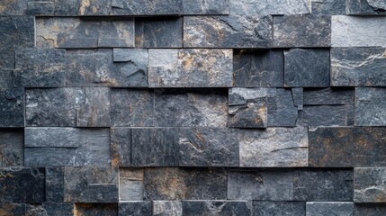 Aufkleber - Textured slate stone wall background with varied stone panels creating a rustic and modern aesthetic suitable for design purposes.