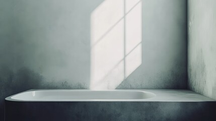 Poster - Close up of a modern minimalist gray bathroom corner showcasing a sleek bathtub with ample empty space for design or text use
