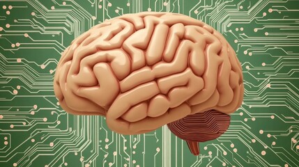 Wall Mural - human brain with circuit board backdrop representing digital technology and artificial intelligence 