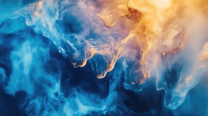 Leinwandbilder - Vibrant abstract fluid art featuring deep blue and golden splashes with ample space for text or creative designs.