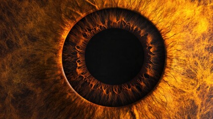 Aufkleber - Detailed close-up of a vibrant human iris and pupil with deep orange hues and abundant space for overlaying text or graphics.