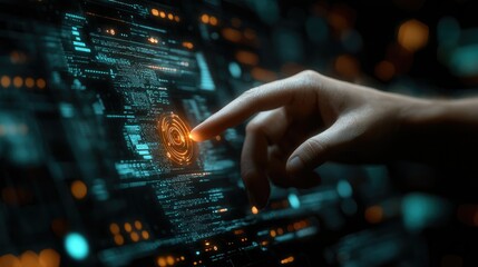 Finger Interacting With Futuristic Digital Interface