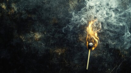 Leinwandbilder - Close-up of a flaming matchstick surrounded by smoke on a dark textured background with space for text or creative content.
