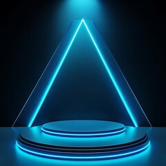 Wall Mural - glowing neon triangle illuminating dark space, creating a futuristic and minimalist backdrop