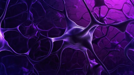 Wall Mural - neural network visualization in deep purple colors high tech abstract background with space for text