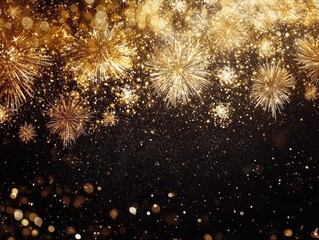 Wall Mural - fireworks and stars on black and gold background