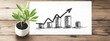 ©  AugmentArt - Market Growth Graph Illustration with Business Success Theme and Blank Copy Space for Text on Wooden Background