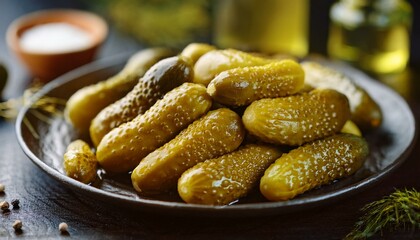 Wall Mural - Plate of pickles is on a table