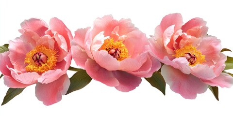 Aufkleber - Elegant pink peony floral arrangement with space for text, showcasing soft petals and vibrant yellow centers against a clean background.