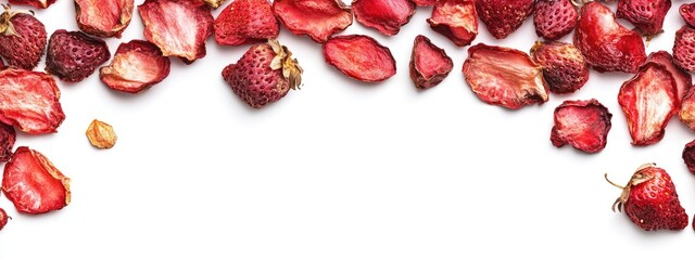 Leinwandbilder - Dried Strawberries on White Background with Copy Space for Text Fresh Natural Snack Concept