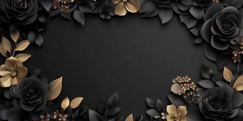 Poster - Elegant black floral border design with gold accents for modern event flyers featuring ample space for personalized text.