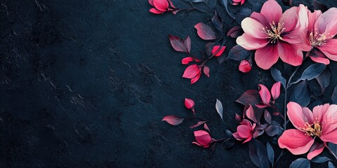 Fototapete - Elegant floral arrangement with dark background and ample copy space for text or message display in a sophisticated design setting