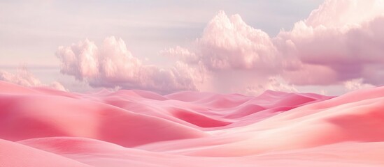 Fototapete - Vibrant Pink and Red Sand Dunes in Desert with Soft Clouds and Expansive Sky Ideal for Text Placement and Nature-themed Projects